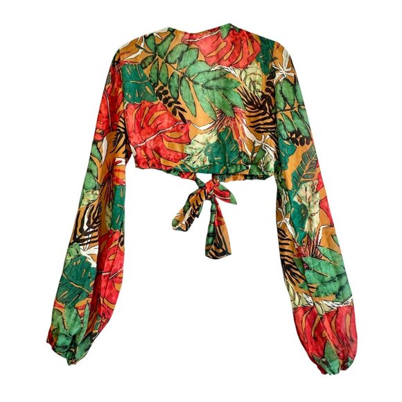 Pretty Little Thing Orange Big Leaf Tie Front Wide Leg Beach 2-Pc Set Sz10 NWT - Picture 4 of 14